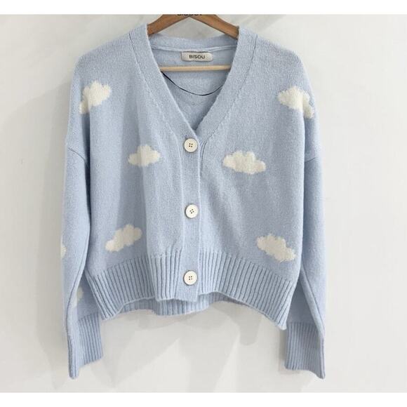 Bisou Bisou Women’s Cloud Light Blue Cropped Cardigan size small - Picture 2 of 5